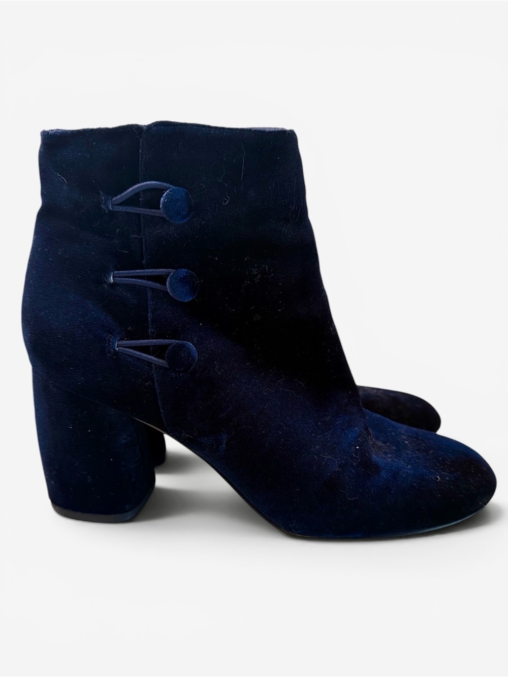 Nine West Navy Velvet Button-Accent Ankle Boots